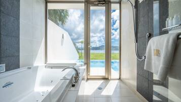 Executive Suite, 1 Bedroom, Non Smoking, Private Pool | Bathroom | Combined shower/tub, designer toiletries, hair dryer, bathrobes