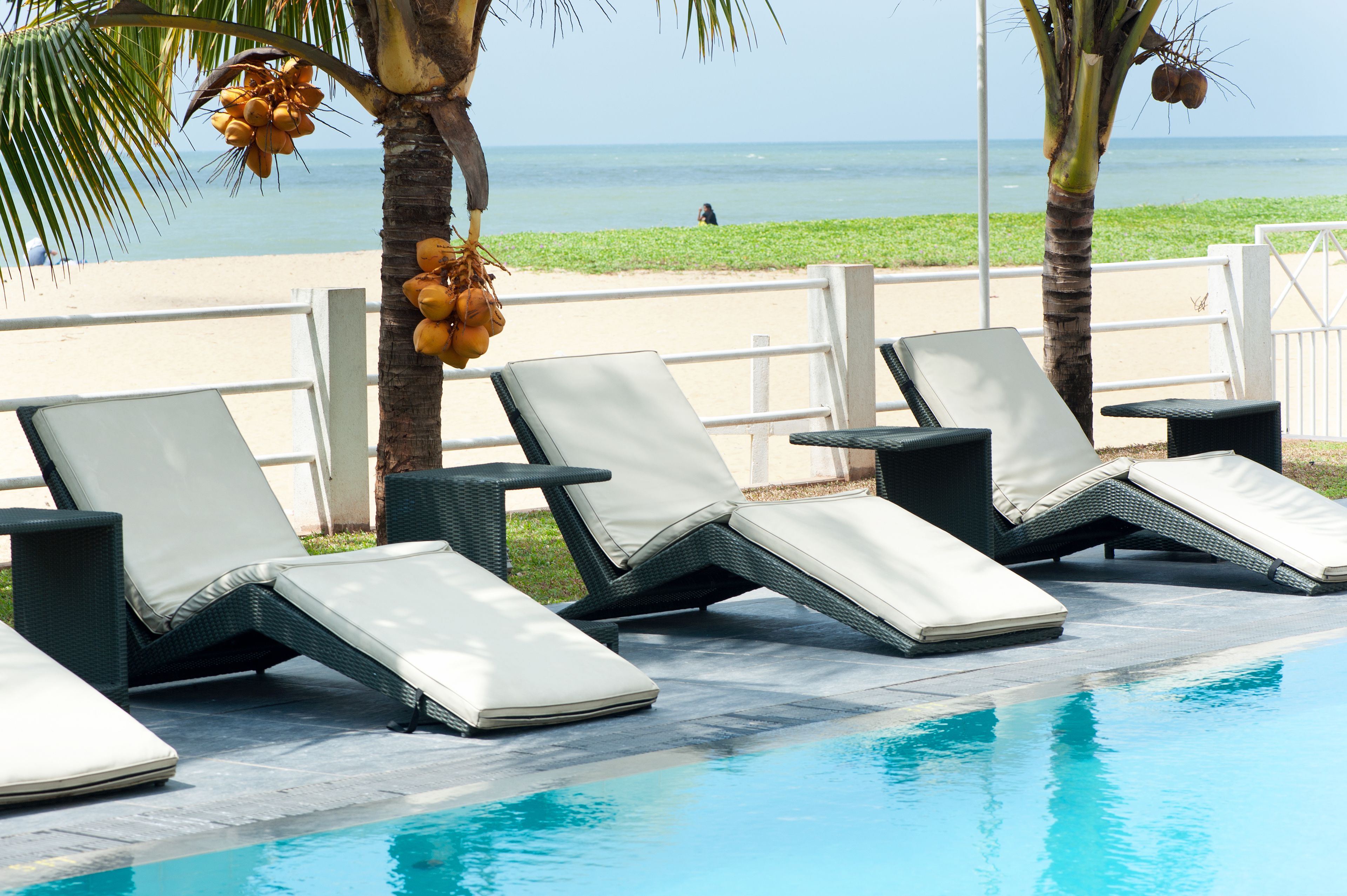 outdoor pool, pool loungers