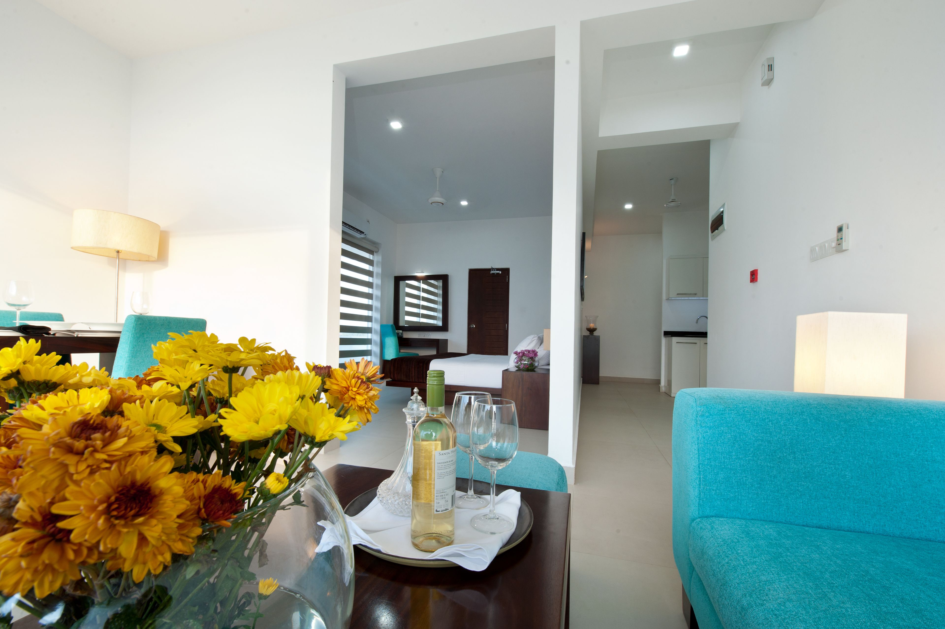 luxury apartment, 1 bedroom, sea view, beachfront | living area | 40-inch lcd tv with satellite channels, tv