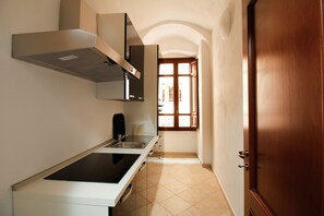 Apartment, 1 Bedroom | Private kitchen | Full-size fridge, stovetop, coffee/tea maker, highchair