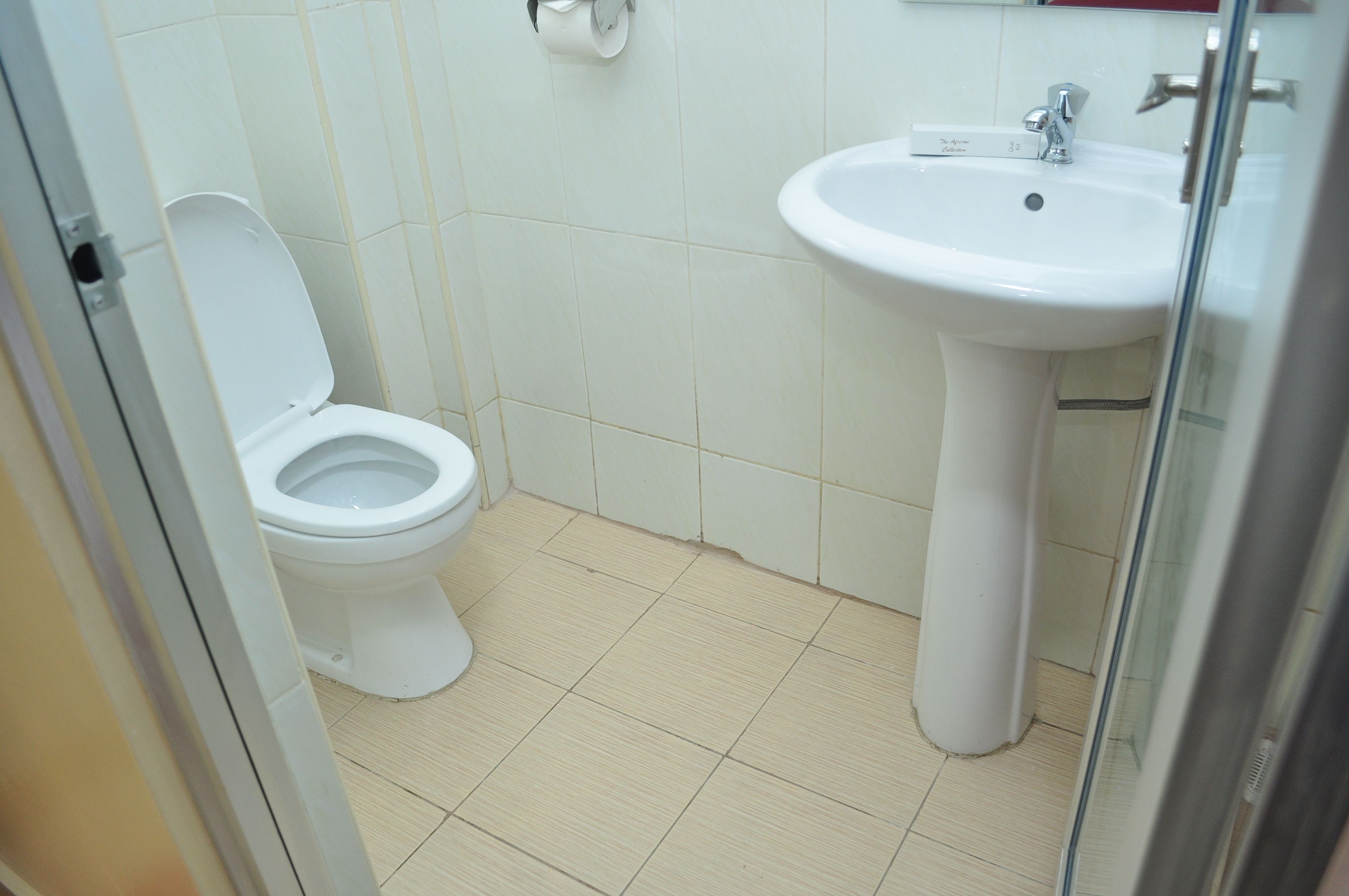 Un baño con inodoro y lavamanos.
