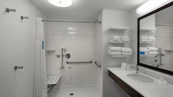 Room, 2 Queen Beds, Accessible (Roll In Shower) | Bathroom | Combined shower/tub, free toiletries, towels