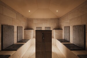 Sauna, hot tub, steam room, body treatments, hot stone massages, facials