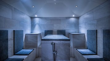 Sauna, hot tub, steam room, body treatments, hot stone massages, facials