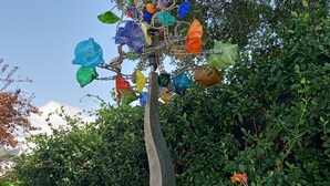A tree with colorful glass ornaments. - Captain's Cove Motel (Oak Island)