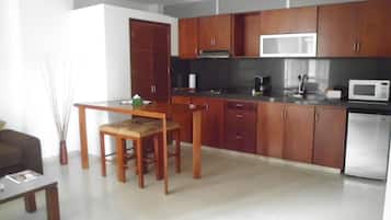 Superior Duplex, 2 Bedrooms, Sauna | Private kitchen | Fridge, microwave, stovetop, dishwasher