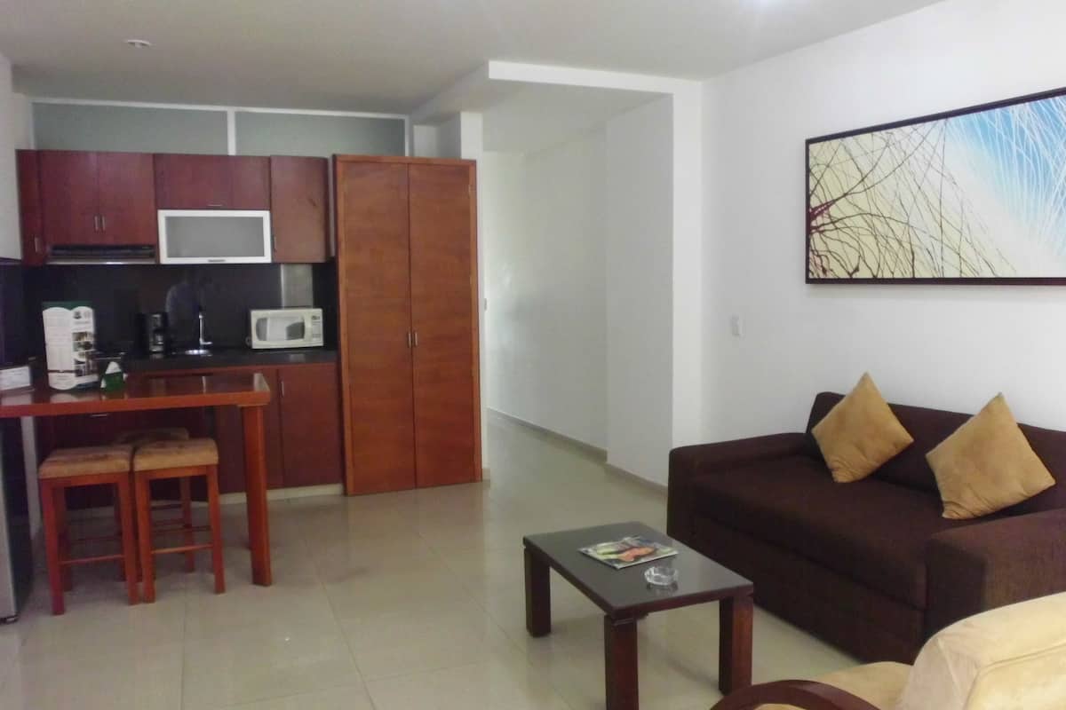 Standard Apartment, 1 Bedroom, Kitchen | Living area | LED TV