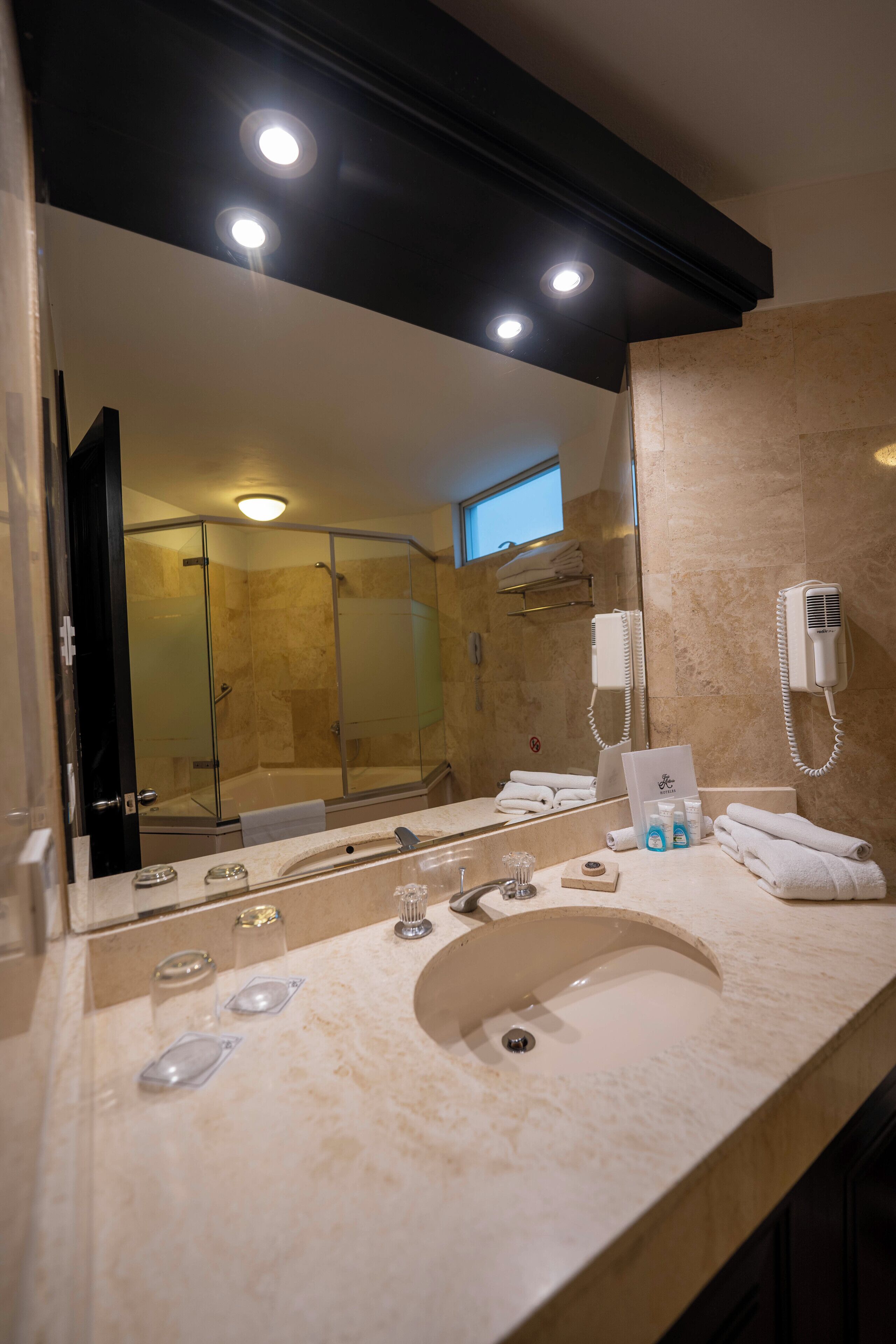 shower, free toiletries, towels