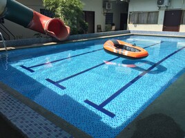 Outdoor pool, pool loungers
