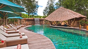 Outdoor pool, open 7:00 AM to 6:00 PM, pool umbrellas, pool loungers