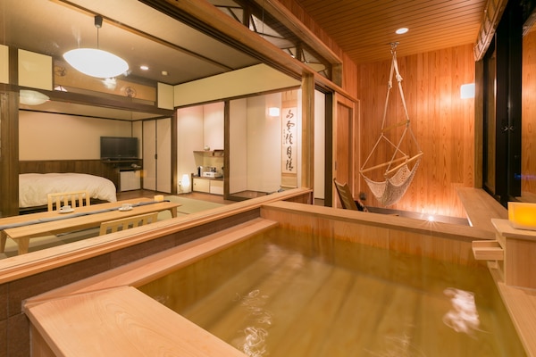 Double Room with Tatami Area and Hot Spring Bath - Ran | Bathroom | Free toiletries, hair dryer, electronic bidet, towels