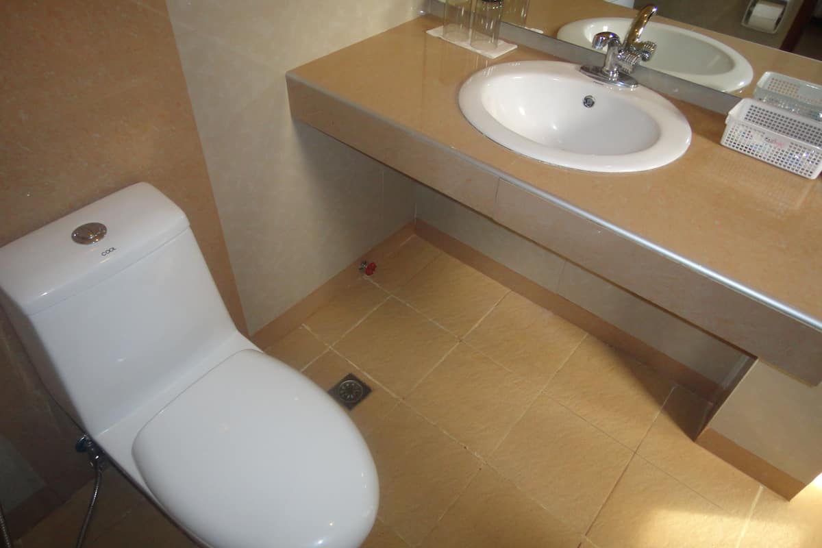 standard room | bathroom | shower, free toiletries, hair dryer, slippers