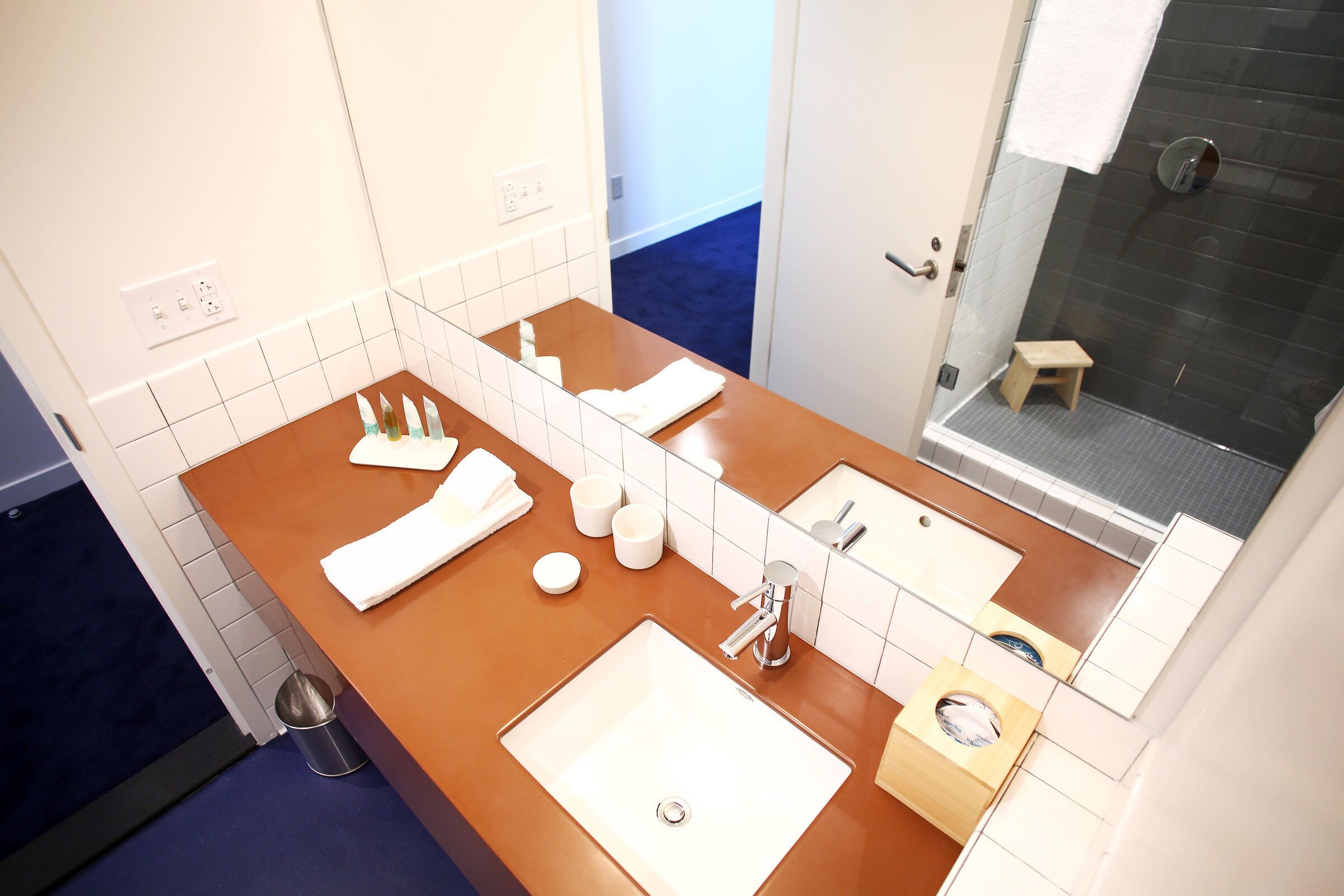 premium bedding, desk, blackout curtains, iron/ironing board