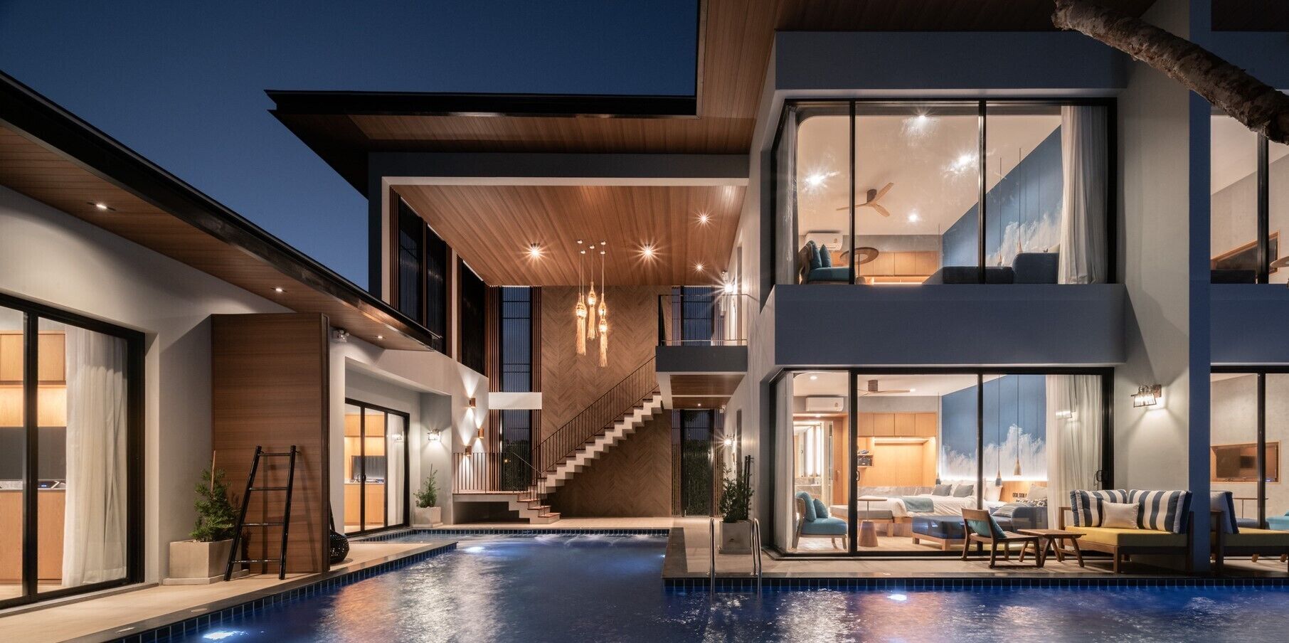 outdoor pool, pool loungers