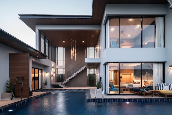 Outdoor pool, sun loungers