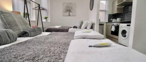 1 slaapkamer, een strijkplank/strijkijzer, wifi, beddengoed