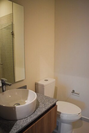 Shower, hair dryer, soap