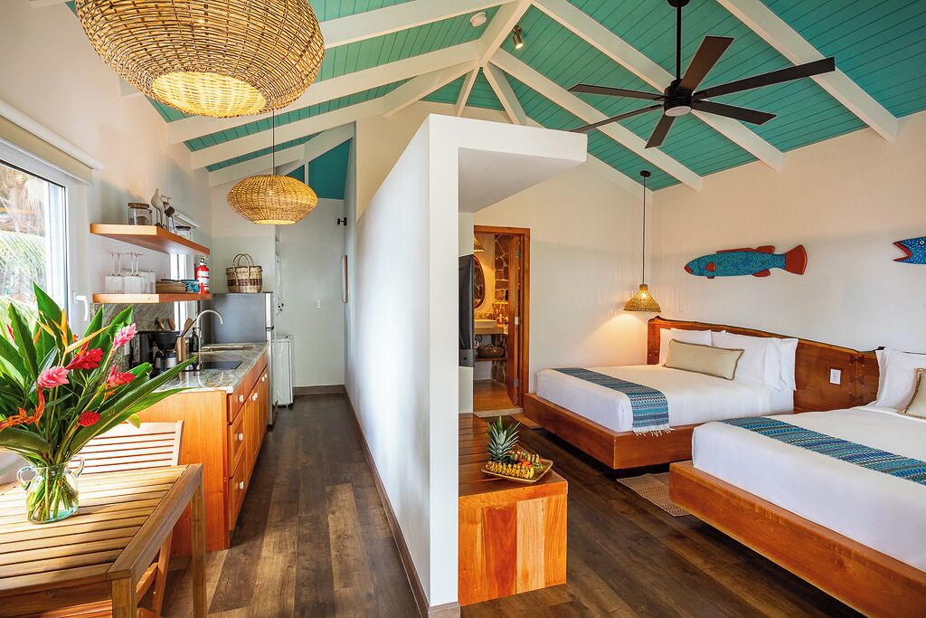 Deluxe Studio, 2 Double Beds, Kitchenette, Beach View | Premium bedding, pillow-top beds, in-room safe, desk