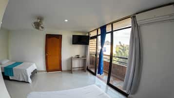 Desk, laptop workspace, free WiFi, bed sheets