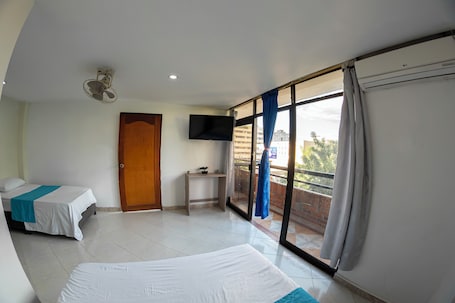 Desk, laptop workspace, free WiFi, bed sheets