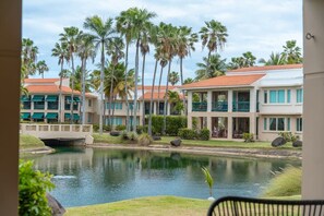 A hotel with a pool, palm trees, and a bridge. - Upscale villa in gated community beach access Yari (Sabana)