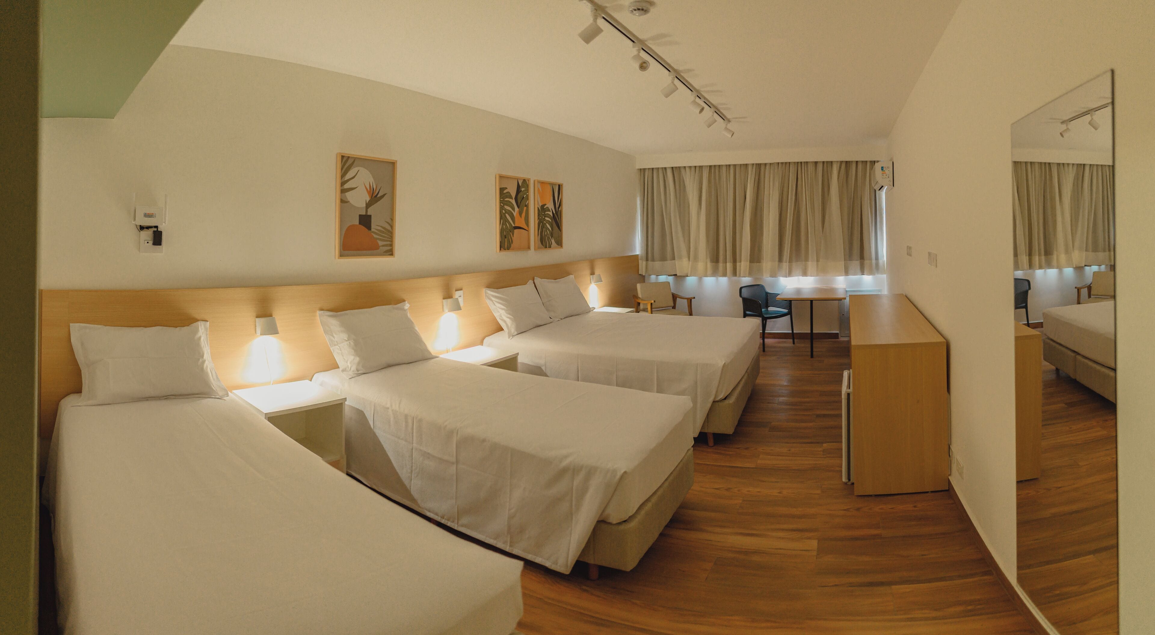 Desk, free WiFi, bed sheets