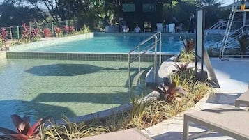 Outdoor pool, lifeguards on site