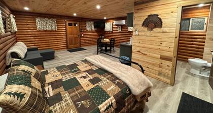 Charming log cabin on gravel back road with peace, quiet, all amenities of home