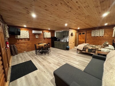 Charming log cabin on gravel back road with peace, quiet, all amenities of home