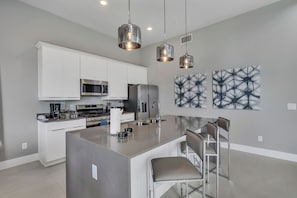Fridge, microwave, oven, dishwasher