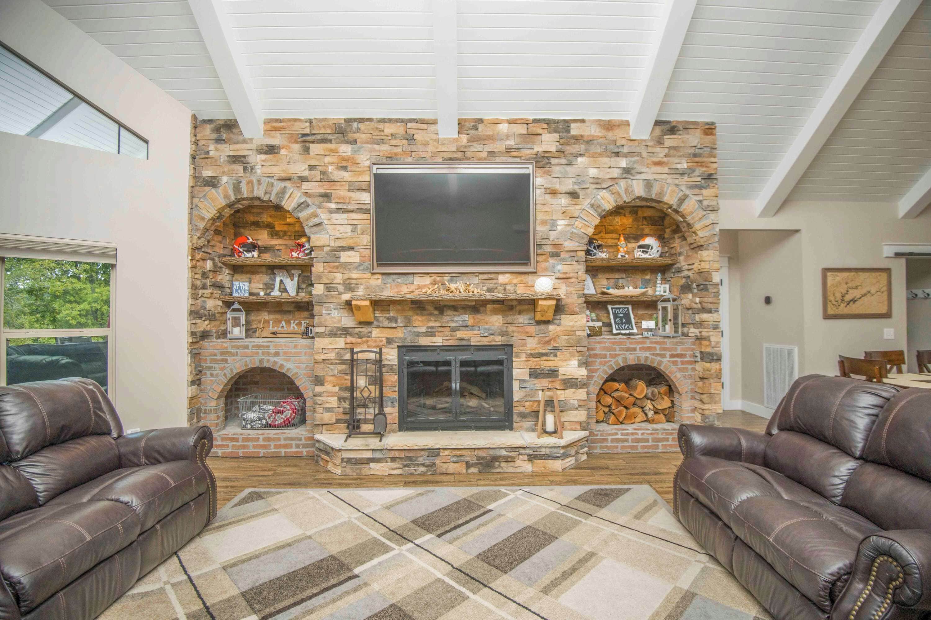 TV, fireplace, video games, books