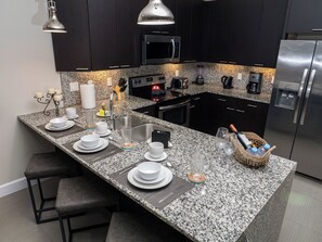 Fridge, microwave, oven, dishwasher