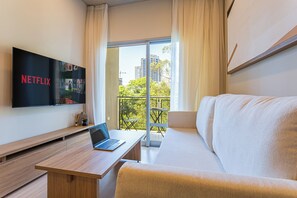 Standard Apartment, 1 Queen Bed with Sofa bed, Balcony, City View | Living area