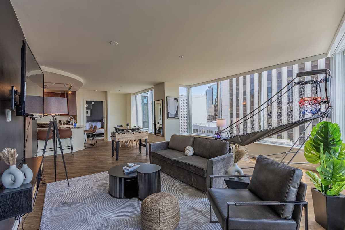 Luxury Apartment, 2 Bedrooms, Non Smoking, Kitchen | Living area | 55-inch Smart TV with digital channels