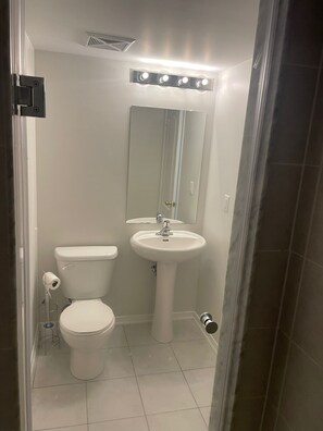 Secador de cabelo, toalhas de banho, sabonete, papel higiênico