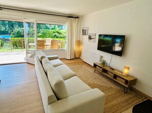 Televisión y chimenea 