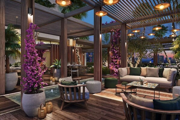 Outdoor dining - Dreamy 1BR Penthouse | Balcony Views + Luxe Pool (Miami)