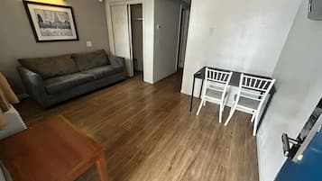 1 bedroom, desk, laptop workspace, iron/ironing board
