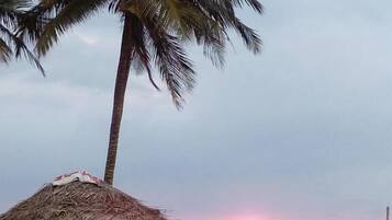 On the beach, white sand