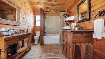 Shower, hair dryer, towels, shampoo