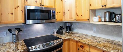 Fridge, microwave, dishwasher, coffee/tea maker