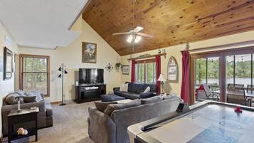 Smart TV, fireplace, video games, foosball