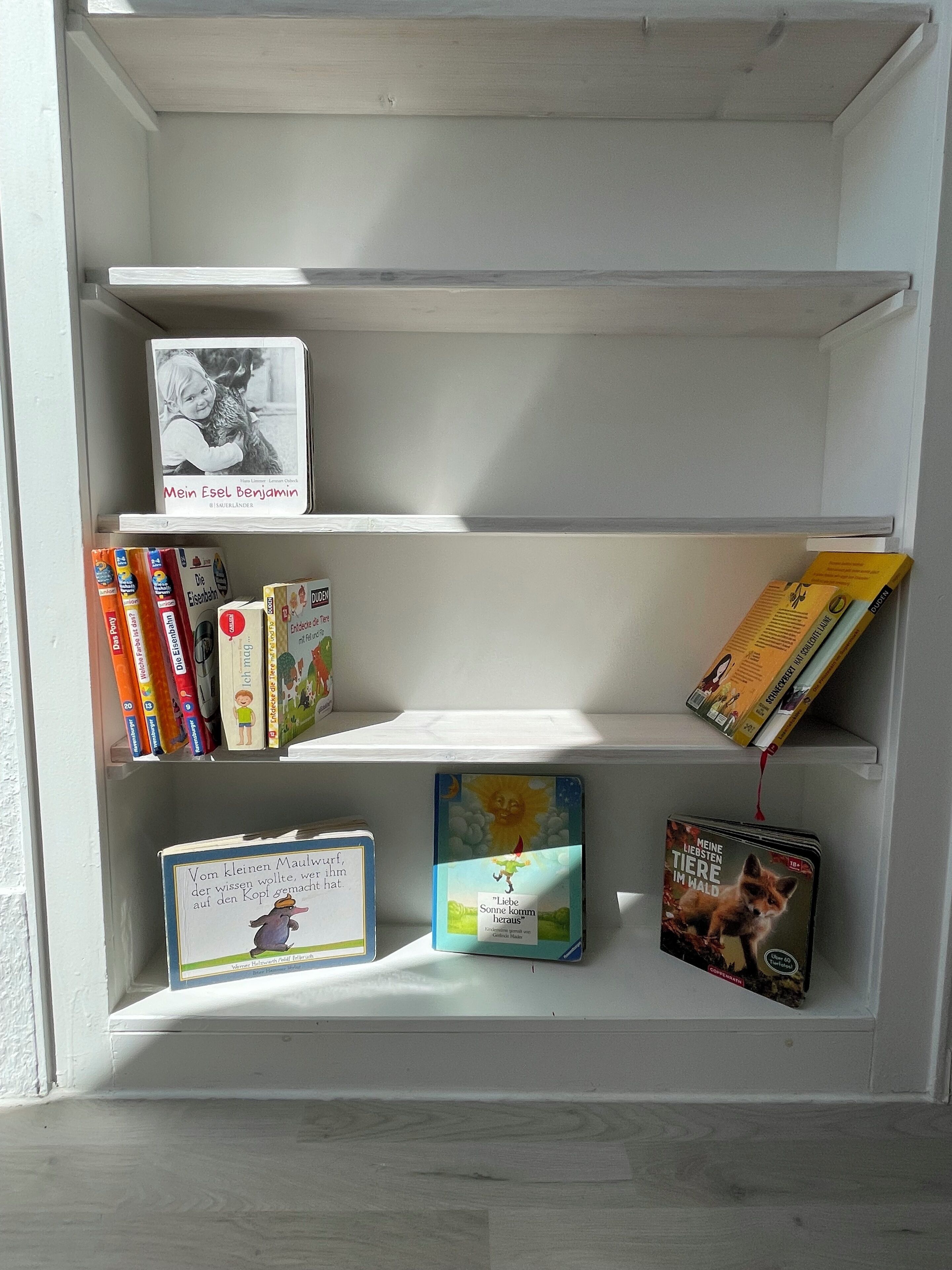 Una estantería con varios libros y una caja pequeña.