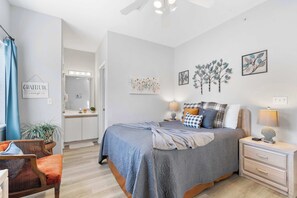 2 bedrooms, iron/ironing board, travel crib, WiFi