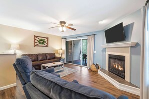 TV, fireplace, offices