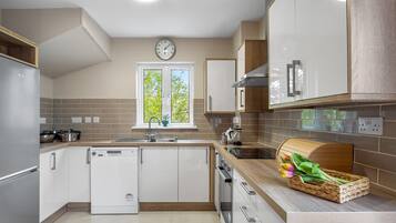 Fridge, microwave, oven, electric kettle