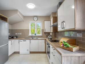 Fridge, microwave, oven, electric kettle