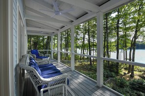 Terrace/patio - Upscale Lake House with Dock, Beach & Panoramic Views (Harrison)