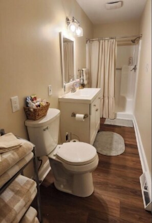 Towels, soap, shampoo, toilet paper