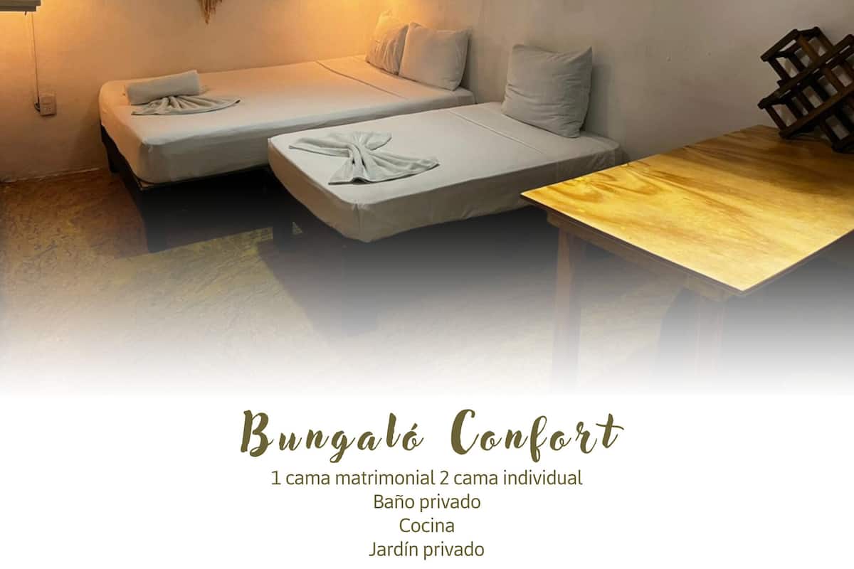 Bungalow Comfort - 1 sovrum - kök - utsikt mot trädgården | 1 sovrum, minibar med vissa gratis produkter och strykjärn/strykbräda